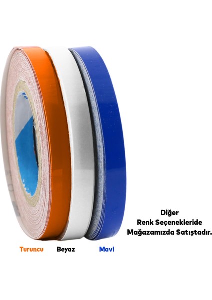 Yapışkanlı Neon Bisiklet Motosiklet Araba Jant Bandı 7 mm x 7 Metre Beyaz Reflektif Parlayan Bant