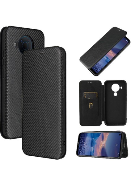 Nokia 5.4 Deri Folio Flip Case Manyetik Karbon Fiber ile Kılıf (Yurt Dışından)