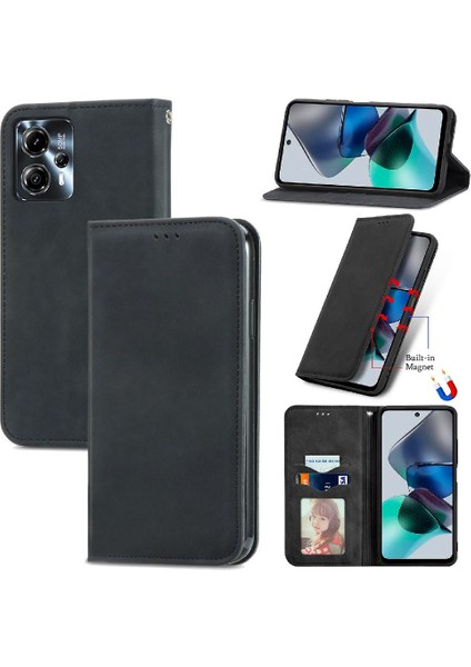 Moto G23 Deri Kılıf Cüzdan Fermuar Kordon Basit Iş Için Kılıf (Yurt Dışından)
