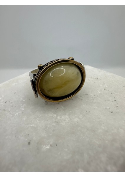 Kehribar Taşlı Oval Gümüş Erkek Yüzük fiyatları