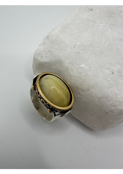 Kehribar Taşlı Oval Gümüş Erkek Yüzük fırsatları