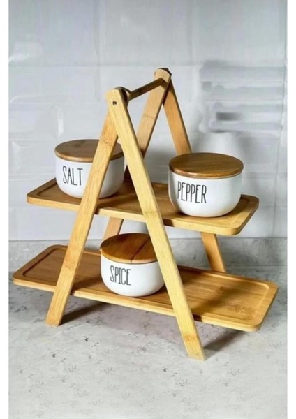 Bambu 2 Katlı Çok Amaçlı Standlı Organizer Mutfak Düzenleyici Kahverengi - G/2 C1-1-289