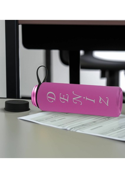 Kişiye Özel Isimli Pembe Defter ve Cam Matara Hediye Seti-6, Sevgiliye Hediye, Arkadaşa Hediye, Yeni Iş Hediyesi