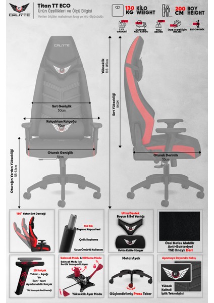 Profesyonel Oyuncu Koltuğu | Titan TT Eco | Kırmızı