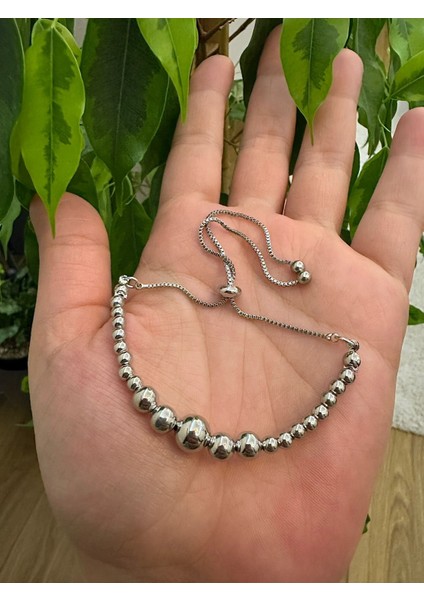 Karamaz Çelik Boncuk Dizisi Gümüş Renk Asansör Bileklik fırsatları