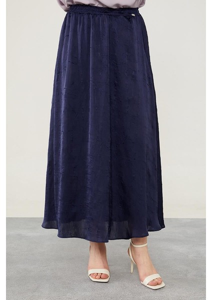 Lacivert Beli Lastikli Saten Etek