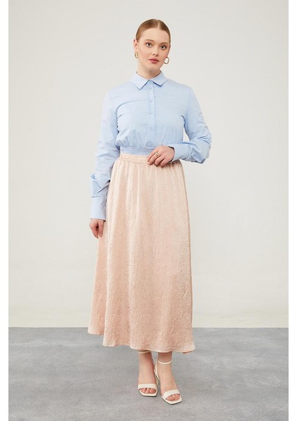 Pudra Beli Lastikli Saten Etek