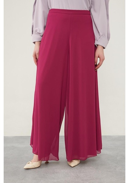 Fuşya Geniş Paçalı Şifon Pantolon