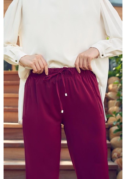 Bordo Beli Lastikli Spor Pantolon fiyatları