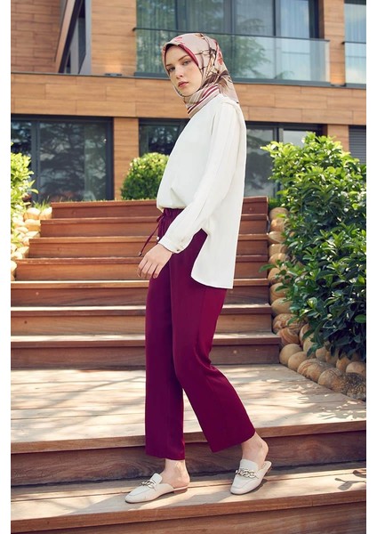 Bordo Beli Lastikli Spor Pantolon modelleri