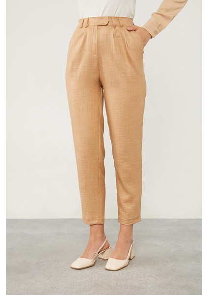 Camel Keten Kumaş Havuç Pantolon