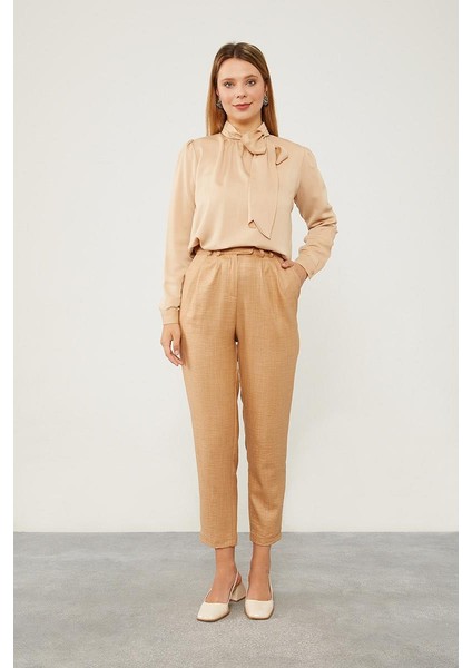 Camel Keten Kumaş Havuç Pantolon