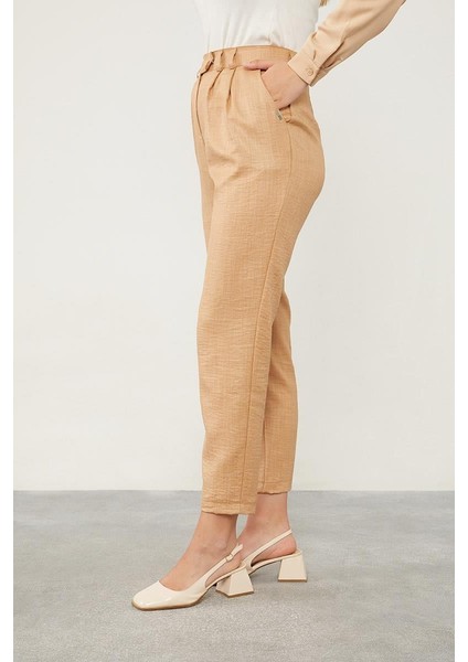 Camel Keten Kumaş Havuç Pantolon