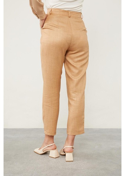 Camel Keten Kumaş Havuç Pantolon