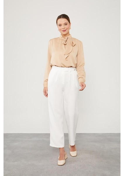 Ekru Plise Detaylı Kumaş Pantolon fiyatları