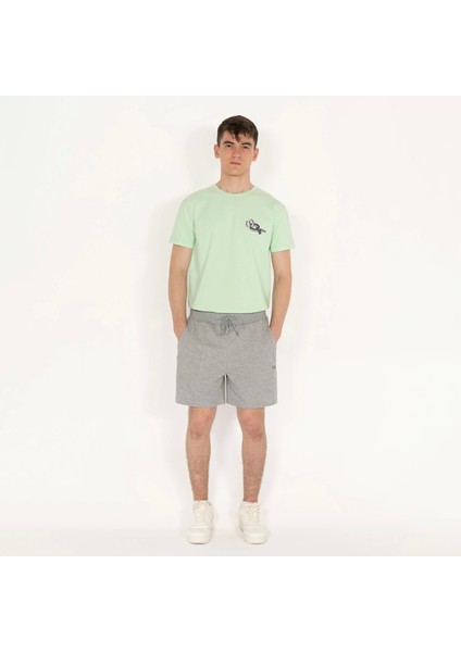Cebi Fermuarlı Erkek Gri Melanj Şort