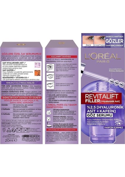 Paris Revitalift Filler Göz Çevresini Aydınlatıcı, Koyu Halka Görünümünü Azaltan Göz Serumu 20ML modelleri