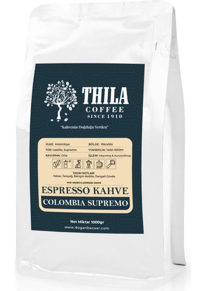 Thila Coffee Espresso  Kahve, Colombia Espresso Supremo 1000 gr