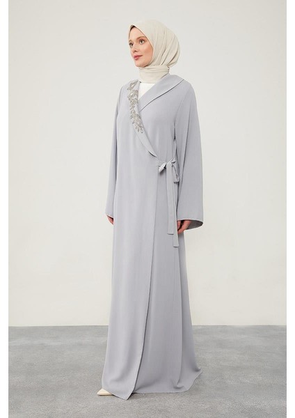 Gri Kruvaze Yakalı Yan Bağıcıklı Ferace fiyatları