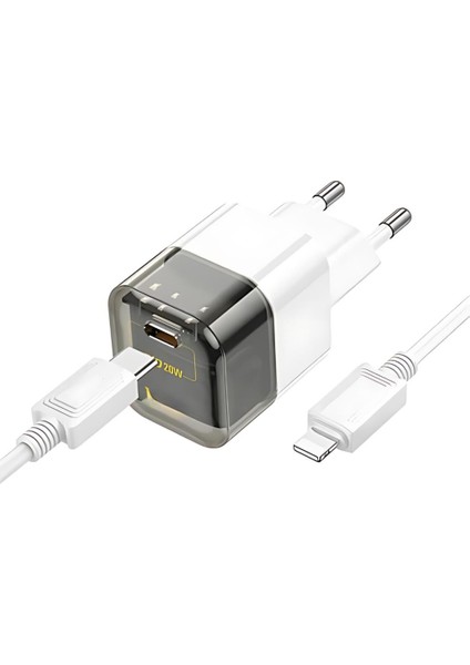 Süper Hızlı 20W 1x Type-C Şarj Başlığı ve 1 mt 20W Type C To Lightning Kablolu Şarj Aleti