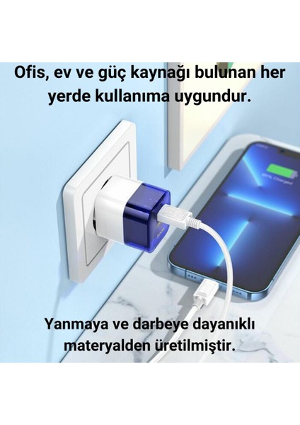 Süper Hızlı 20W 1x Usb, 1x Type-C Şarj Başlığı, Yüksek Isı,akım ve Voltaj Korumalı Adaptör