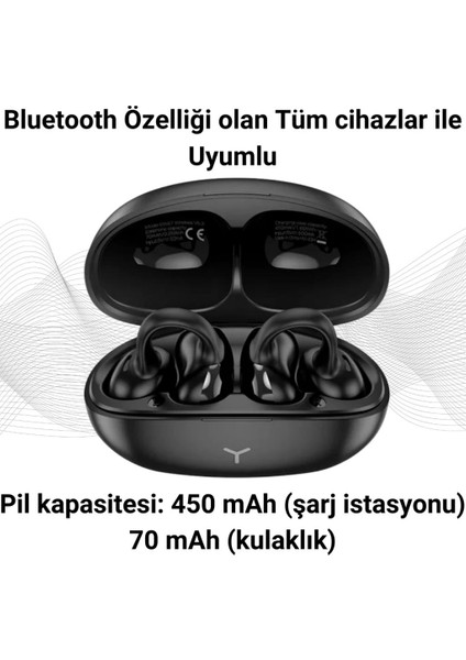 BT5.3V 450MAH Kulak Klipsli Mikrofonlu Bluetooth Kulakiçi Kulaklık, Hifi Bas Destekli, Su Geçirmez