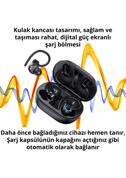 BT5.3V 500MAH Kulak Klipsli Mikrofonlu Bluetooth Kulakiçi Kulaklık, Hifi Bas Destekli, Su Geçirmez