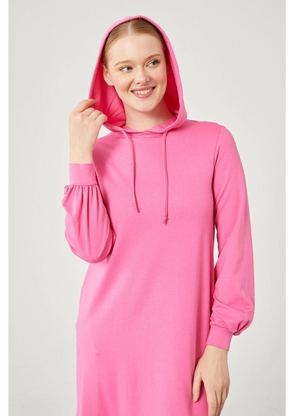 Fuşya Kapuşonlu Gizli Cep Detaylı Elbise modelleri