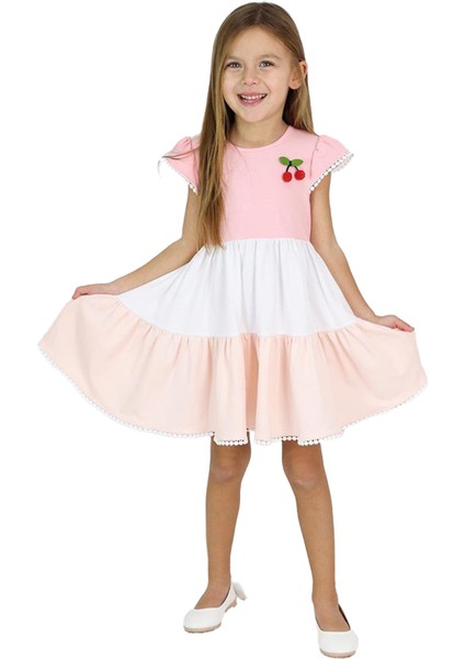 Kiraz Detaylı Pamuk Koton Renkli Kız çocuk elbise - Mercan fiyatları