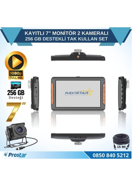 Kayıtlı 7 Inç Monitör 2 Kameralı Dashcam 256 GB Destekli 15