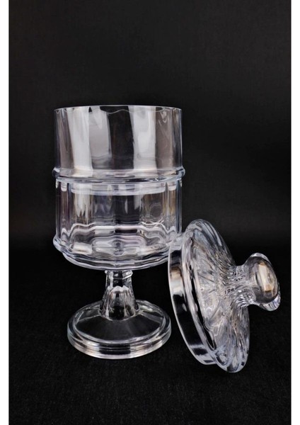 Ayaklı 2 Katlı Cam Sunumluk Kurabiyelik ve Şekerlik 27 cm Desen 2 – KU.DMA.002 C1-1-288