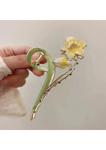 Inci Detaylı Sarı Zambak Mandal Toka (ÖLÇÜ:11CM)