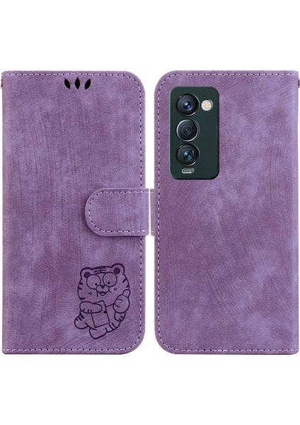 Tecno Camon 18 Premier Kabartmalı Sevimli Kaplan Flip Folio Cüzdan Kılıf (Yurt Dışından)