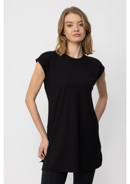 Fashion Sıfır Yaka Uzun Basic Tunik Bluz