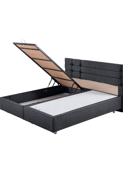 Viyana Çift Kişilik Baza Başlık Letto Yatak Seti Antrasit