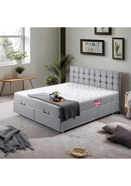 Venedik Çift Kişilik Baza Başlık Letto Yatak Seti - Açık Gri