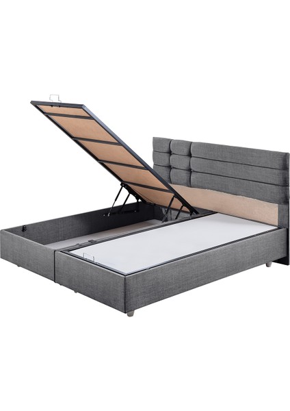 Viyana Çift Kişilik Baza Başlık Letto Yatak Seti Gri