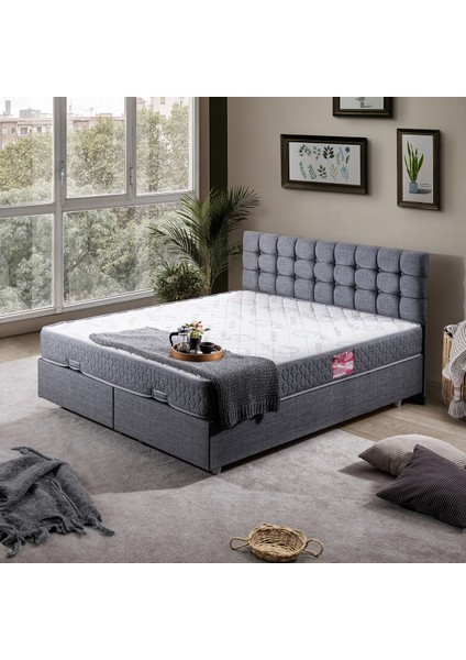 Venedik Çift Kişilik Baza Başlık Letto Yatak Seti - Gri