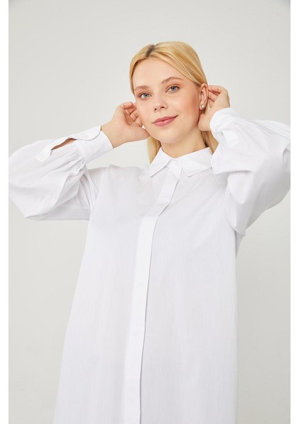 Ekru Oversize Balon Kol Poplin Gömlek fırsatları