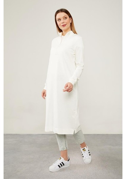 Ekru Dik Yaka Fermuar Kapamalı Tunik fiyatları