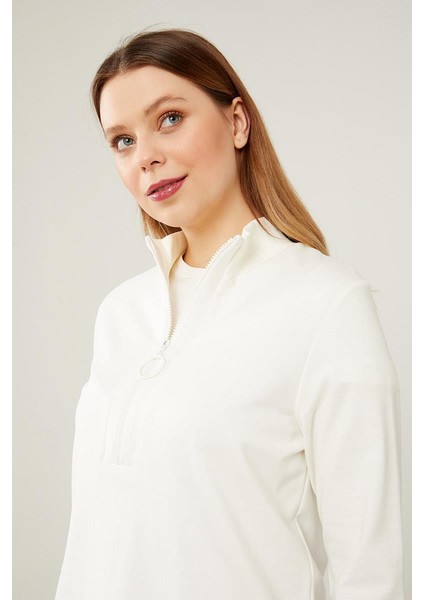 Ekru Dik Yaka Fermuar Kapamalı Tunik fırsatları
