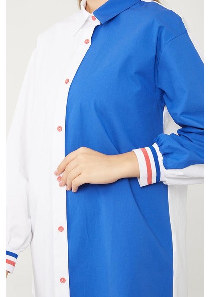 Ekru-Saks Çift Renk Ribanalı Poplin Gömlek indirimleri