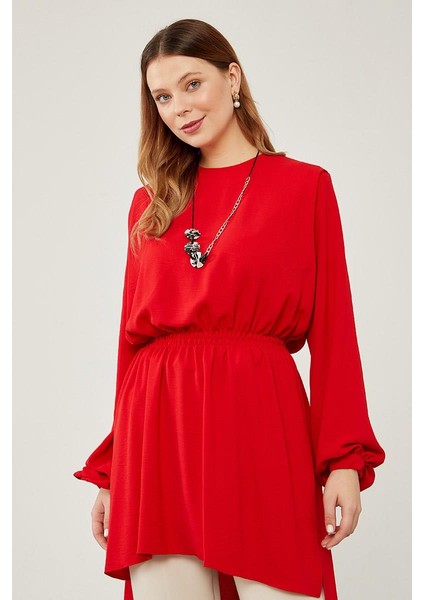 Kırmızı Belli Kendinden Büzgülü Tunik modelleri