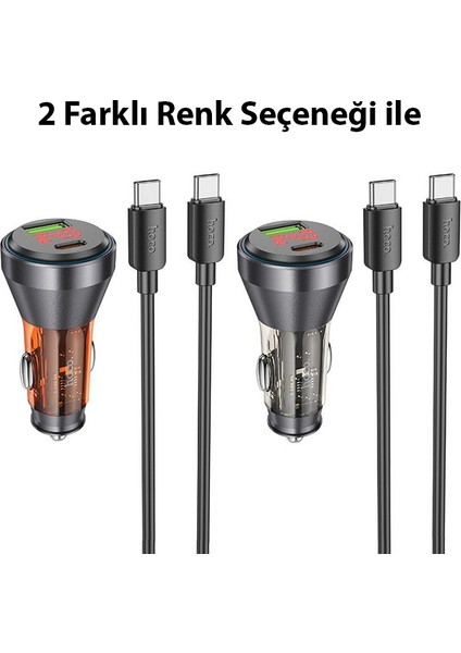 NZ12B Unimpeded PD48W USB + Type-C Araç Çakmaklı Hızlı Şarj Aleti + Type-C To Type-C Kablo