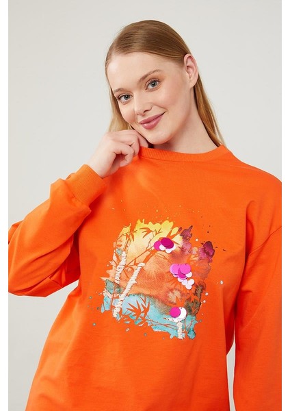 Oranj Pul Işlemeli Baskılı Sweatshirt fırsatları