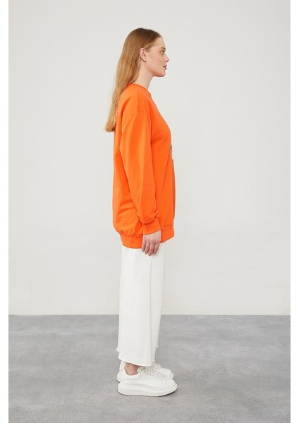Oranj Pul Işlemeli Baskılı Sweatshirt indirimleri