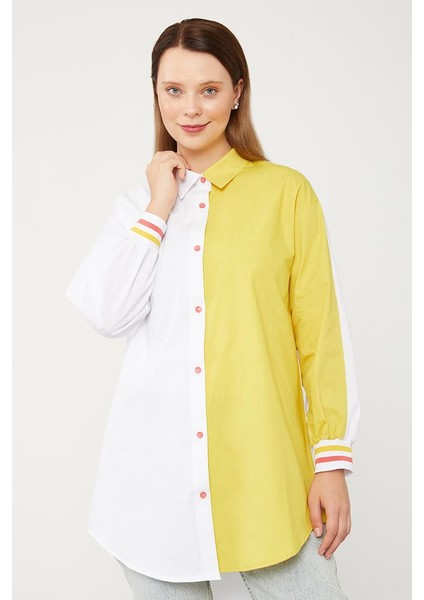 Ekru-Yeşil Çift Renk Ribanalı Poplin Gömlek fiyatları