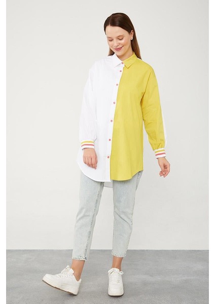 Ekru-Yeşil Çift Renk Ribanalı Poplin Gömlek modelleri