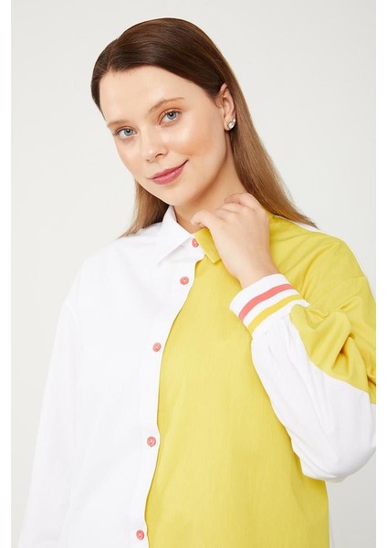 Ekru-Yeşil Çift Renk Ribanalı Poplin Gömlek fırsatları