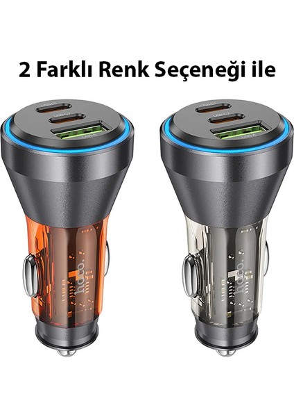 NZ12D Lucky PD60W 2 Type-C + USB Girişli Araç Çakmaklık Hızlı Şarj Aleti